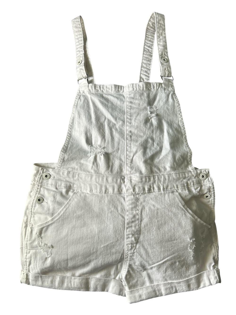 Denizen By Levis White Adjustable Straps Disressed Bib Adjustable Strap Shortall